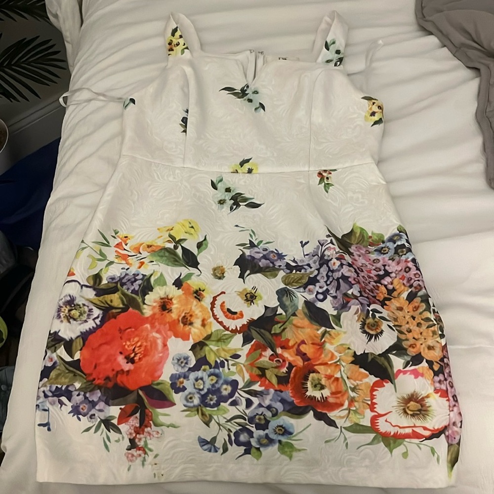Sleeveless Spring Floral Midi Dress White Purple Orange Brocade Large